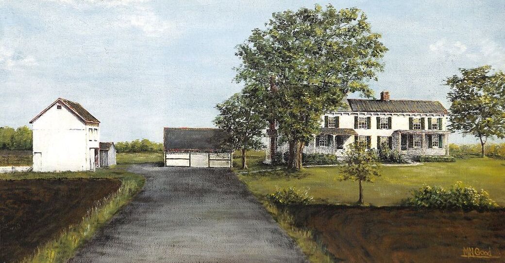 Painting of Slayback Residence in 1950s or 1960s. Courtesy of Kay and Clifford Reed.